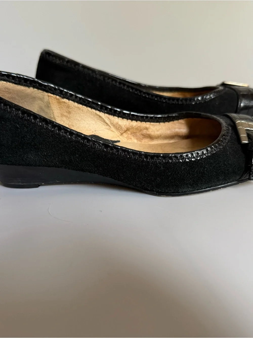 Michael Kors Black Suede Ballet Flats with Metallic Buckle